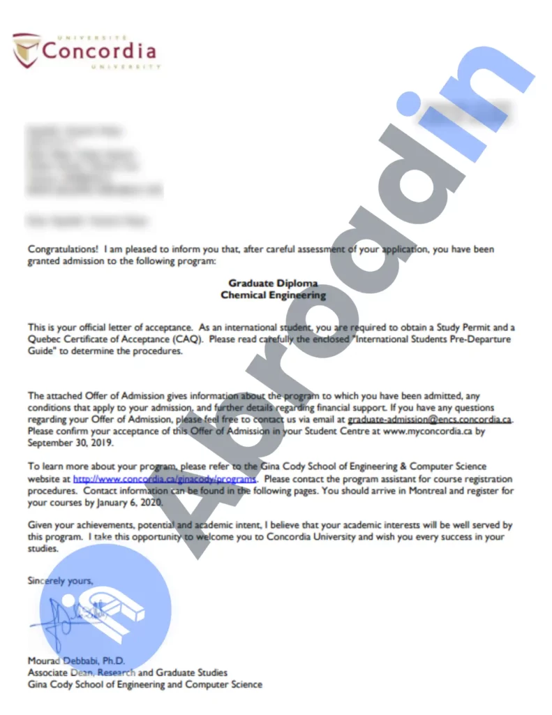 پذیرش شیمی، دانشگاه کنکوردیا در مقطع Graduate Diploma