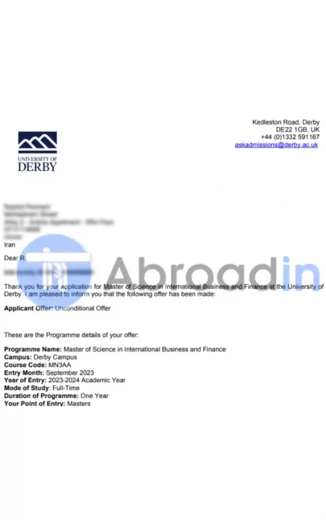 تجارت بین الملل، University of Derby انگلستان